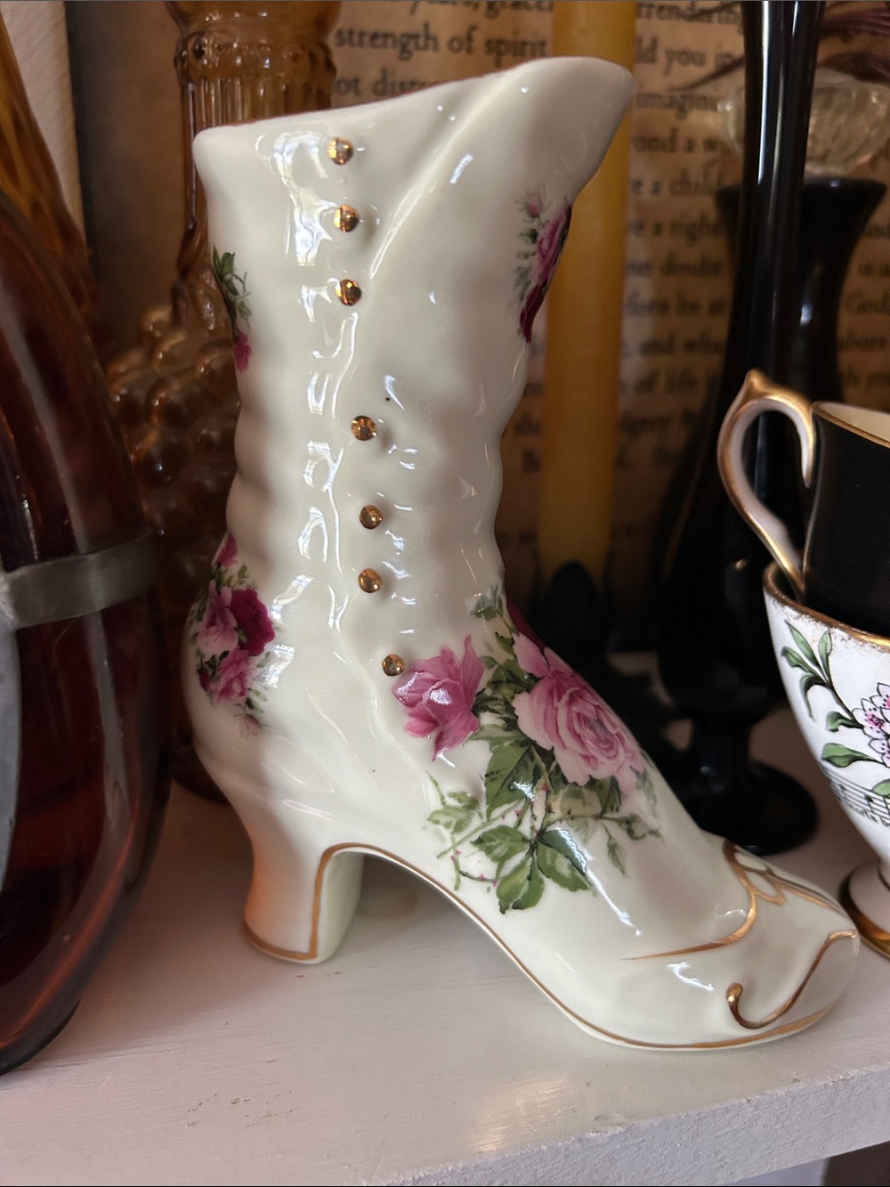 Vintage Floral Porcelain Heeled Boot -